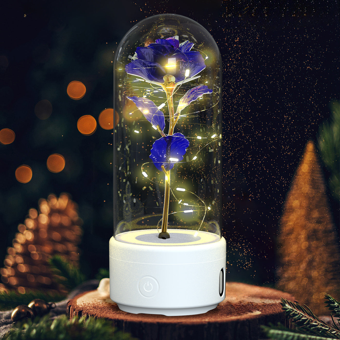 Eternal Rose Bluetooth Lamp – LED Galaxy Flower with Speaker in Glass Dome | Romantic Night Light Gift for Her Rose Flowers LED Light
