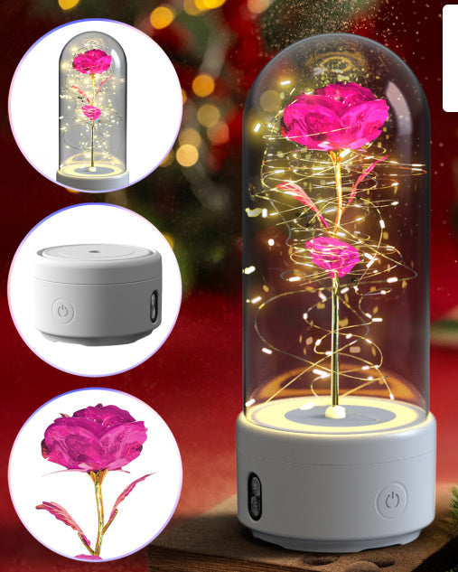 Eternal Rose Bluetooth Lamp – LED Galaxy Flower with Speaker in Glass Dome | Romantic Night Light Gift for Her Rose Flowers LED Light
