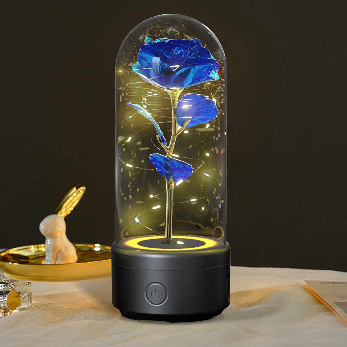 Eternal Rose Bluetooth Lamp – LED Galaxy Flower with Speaker in Glass Dome | Romantic Night Light Gift for Her Rose Flowers LED Light