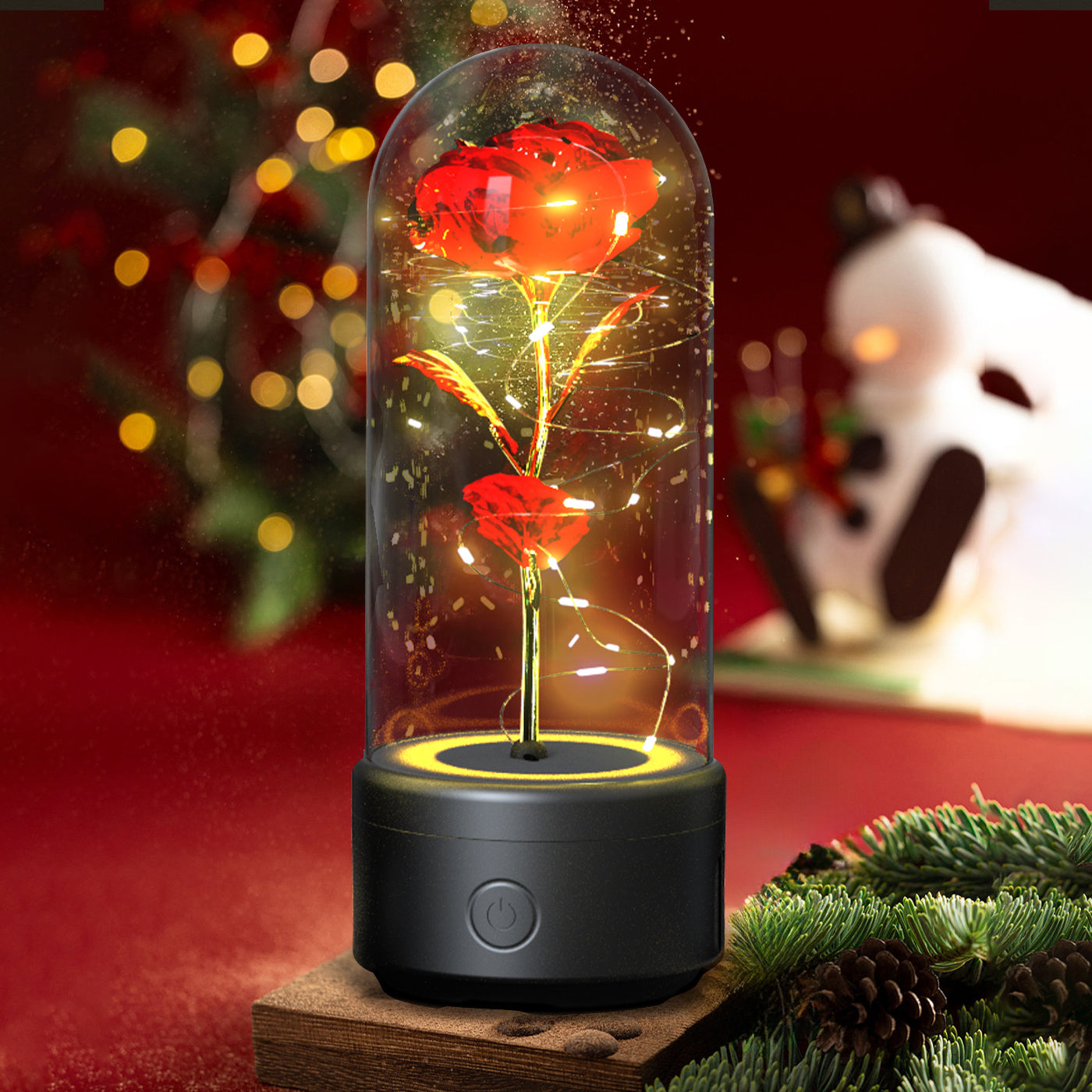 Eternal Rose Bluetooth Lamp – LED Galaxy Flower with Speaker in Glass Dome | Romantic Night Light Gift for Her Rose Flowers LED Light