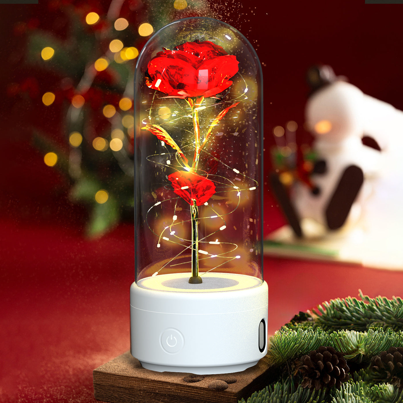 Eternal Rose Bluetooth Lamp – LED Galaxy Flower with Speaker in Glass Dome | Romantic Night Light Gift for Her Rose Flowers LED Light