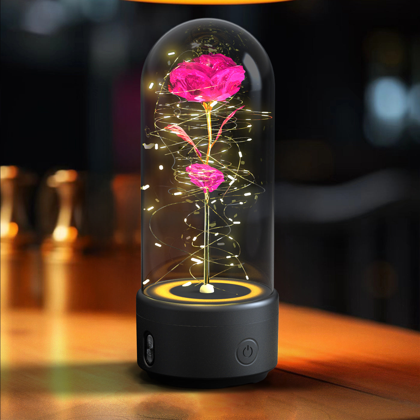 Eternal Rose Bluetooth Lamp – LED Galaxy Flower with Speaker in Glass Dome | Romantic Night Light Gift for Her Rose Flowers LED Light