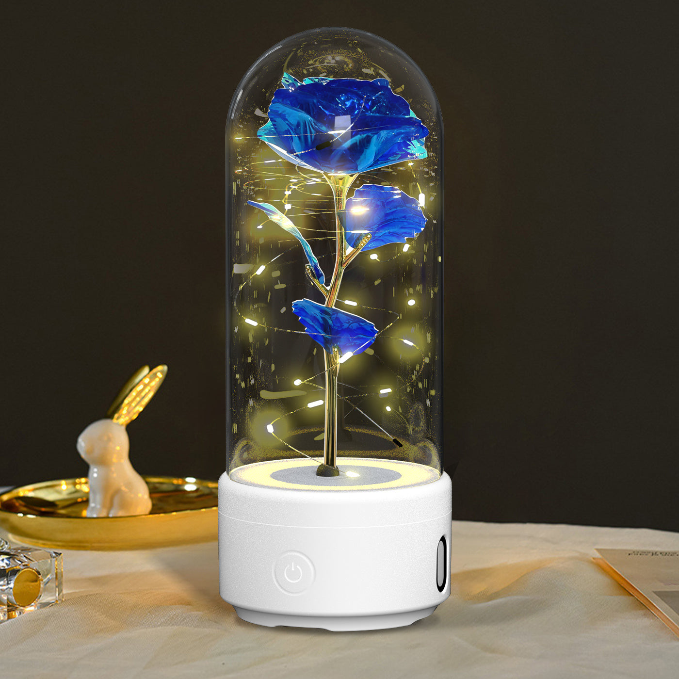 Eternal Rose Bluetooth Lamp – LED Galaxy Flower with Speaker in Glass Dome | Romantic Night Light Gift for Her Rose Flowers LED Light