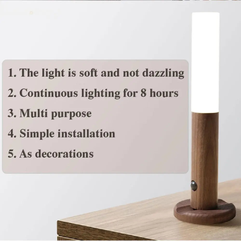 Magnetic Motion Sensor LED Night Light – USB Rechargeable | Wood Design for Hallways & Closets - Decoology