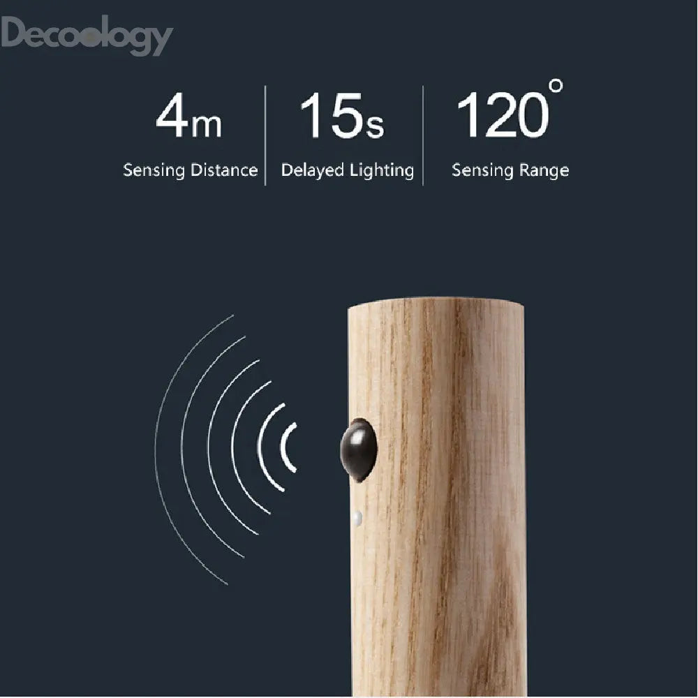 Magnetic Motion Sensor LED Night Light – USB Rechargeable | Wood Design for Hallways & Closets - Decoology