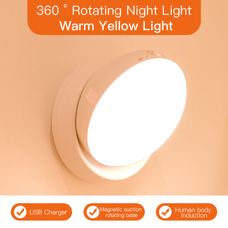 Smart 360° Motion Sensor LED Wall Light – Sleek USB Rechargeable Night Lamp for Modern Closets, Hallways & Garages Rotating Sensor Light