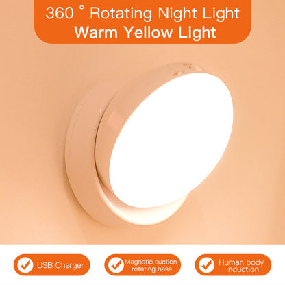Smart 360° Motion Sensor LED Wall Light – Sleek USB Rechargeable Night Lamp for Modern Closets, Hallways & Garages Rotating Sensor Light