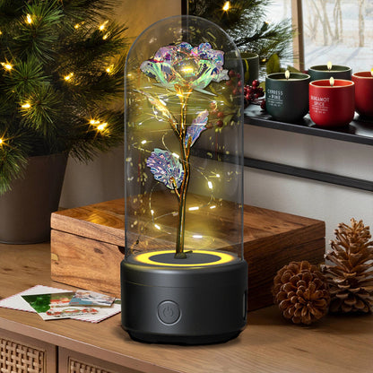 Eternal Rose Bluetooth Lamp – LED Galaxy Flower with Speaker in Glass Dome | Romantic Night Light Gift for Her Rose Flowers LED Light