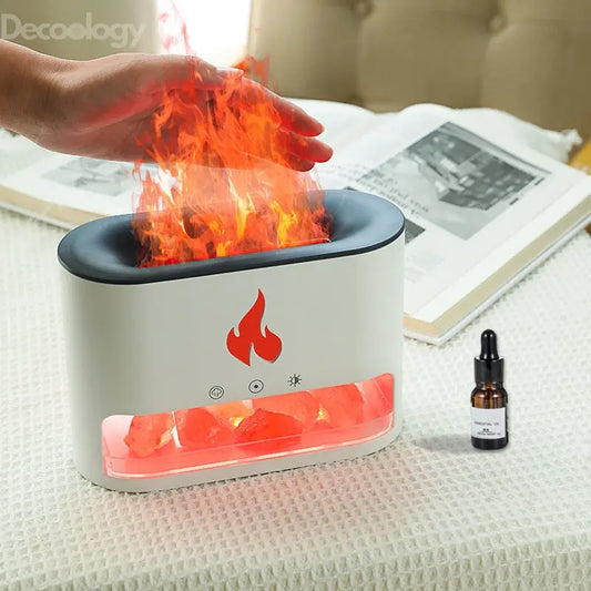 3D Flame Humidifier with Himalayan Salt – LED Aroma Diffuser & Night Light - Decoology