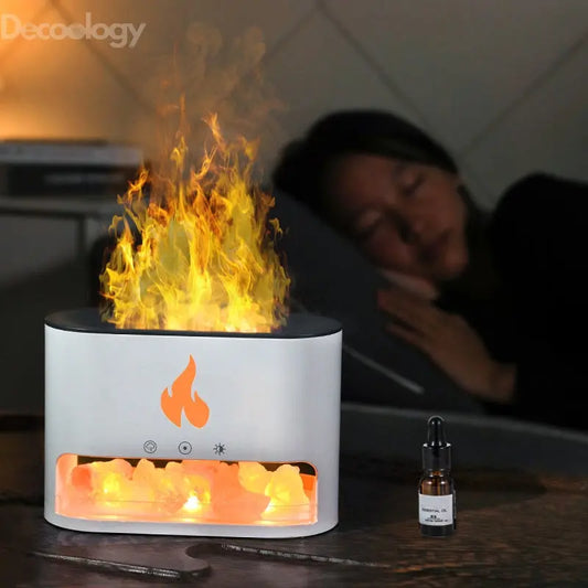 3D Flame Humidifier with Himalayan Salt – LED Aroma Diffuser & Night Light - Decoology