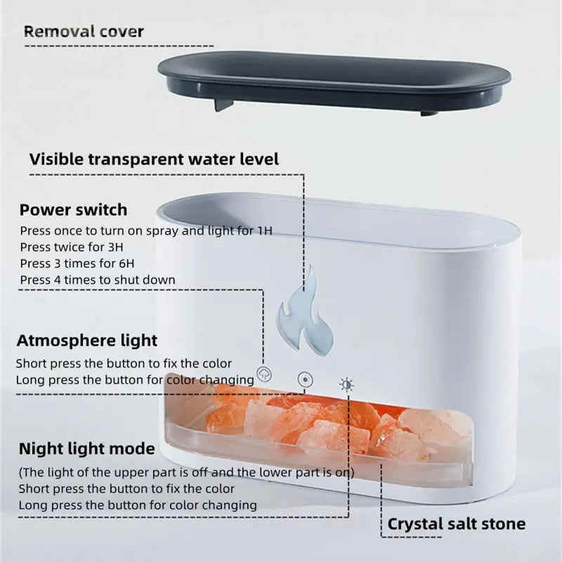 3D Flame Humidifier with Himalayan Salt – LED Aroma Diffuser & Night Light - Decoology