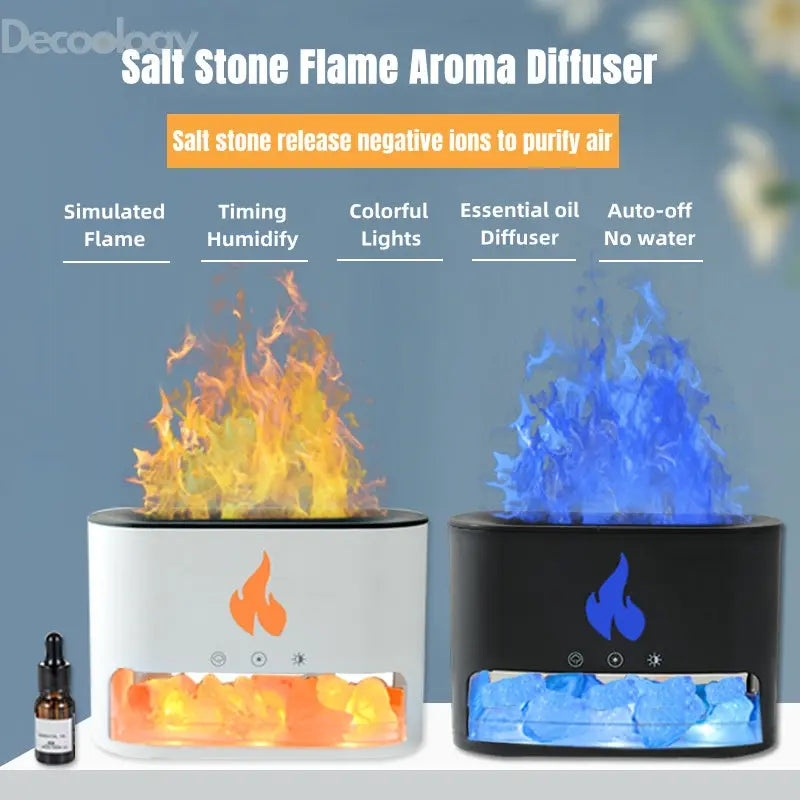 3D Flame Humidifier with Himalayan Salt – LED Aroma Diffuser & Night Light - Decoology