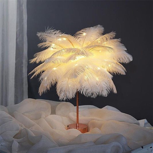 FeatherGlow™ Luxe LED Table Lamp – Soft Feather Bedside Light for Modern Bedroom & Romantic Decor" Feather Lamp