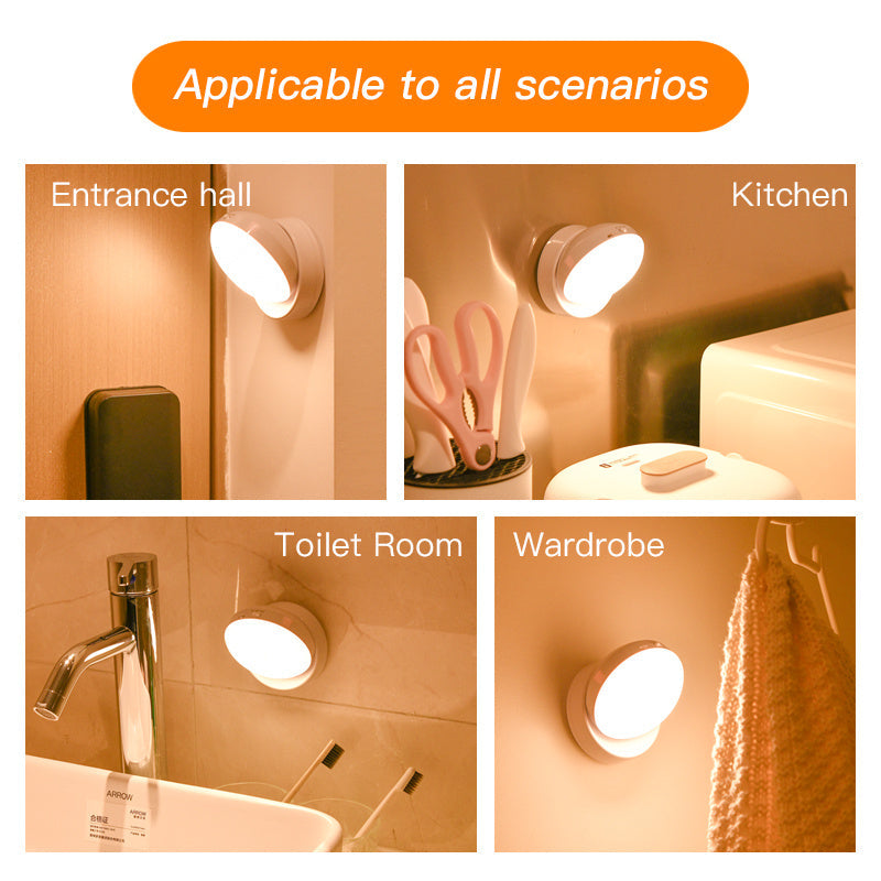 Smart 360° Motion Sensor LED Wall Light – Sleek USB Rechargeable Night Lamp for Modern Closets, Hallways & Garages Rotating Sensor Light