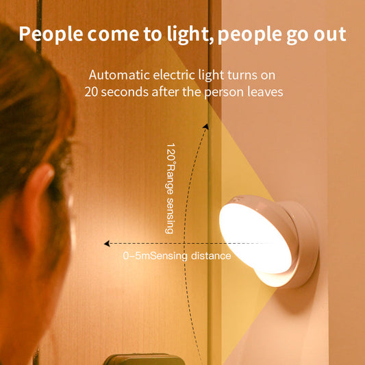 Smart 360° Motion Sensor LED Wall Light – Sleek USB Rechargeable Night Lamp for Modern Closets, Hallways & Garages Rotating Sensor Light