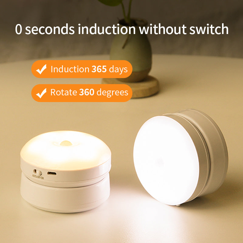 Smart 360° Motion Sensor LED Wall Light – Sleek USB Rechargeable Night Lamp for Modern Closets, Hallways & Garages Rotating Sensor Light