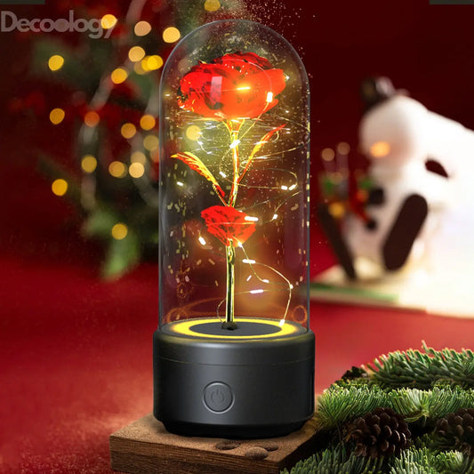 Eternal Rose Bluetooth Lamp – LED Galaxy Flower with Speaker in Glass Dome | Romantic Night Light Gift for Her Rose Flowers LED Light