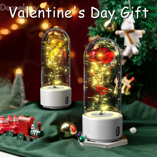 Eternal Rose Bluetooth Lamp – LED Galaxy Flower with Speaker in Glass Dome | Romantic Night Light Gift for Her Rose Flowers LED Light