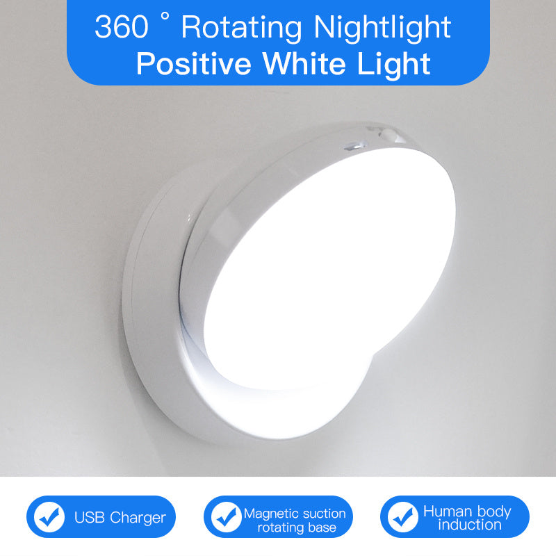 Smart 360° Motion Sensor LED Wall Light – Sleek USB Rechargeable Night Lamp for Modern Closets, Hallways & Garages Rotating Sensor Light