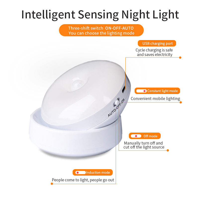 Smart 360° Motion Sensor LED Wall Light – Sleek USB Rechargeable Night Lamp for Modern Closets, Hallways & Garages Rotating Sensor Light